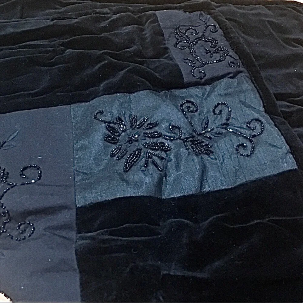 Ralph Lauren New Bohemian Quilt Beaded black Velvet European Sham
